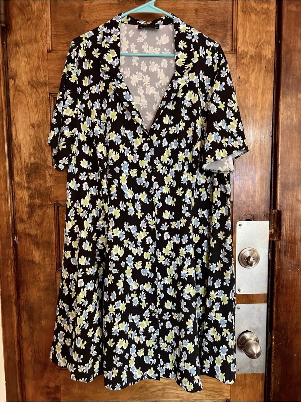 ASOS Black Button Down Mini Dress with Blue & Green Floral Print